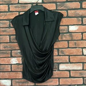 Halston Heritage Black Cap Sleeve Wrap Blouse